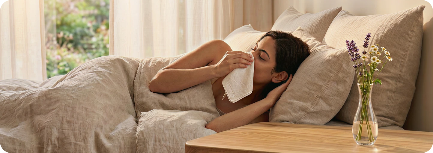 Young Woman with allergie in the bed 